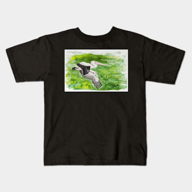 Gliding Pelican Kids T-Shirt by pops